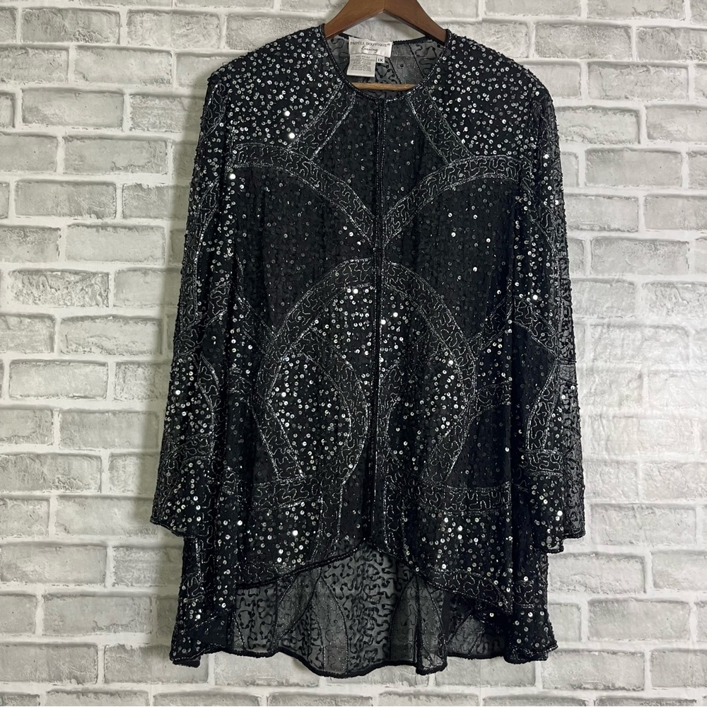 Adrianna Papell Boutique Evening Silk Beaded Silver Embellished Formal Jacket 1X